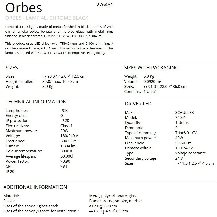 Lustra cu 4 pendule LED design modern Orbes