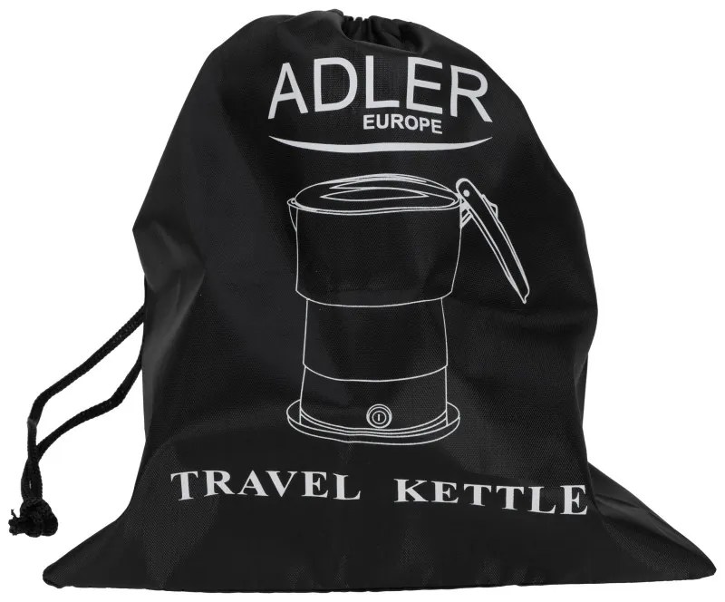 Fierbator pentru calatorii Adler AD 1377, 600W, 0,6 l, Corp pliabil din silicon, Protectie la supraincalzire, Indicator luminos, Gri/Negru