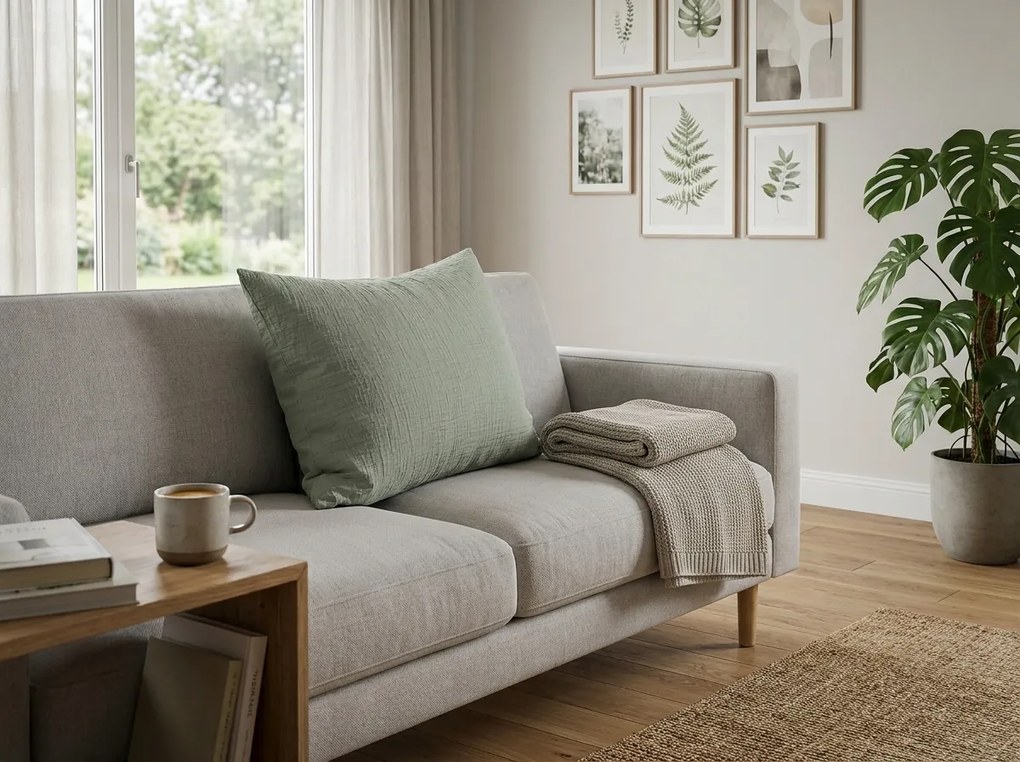 Fata de perna muselin MUSSARI 50x70 cm, verde salvie