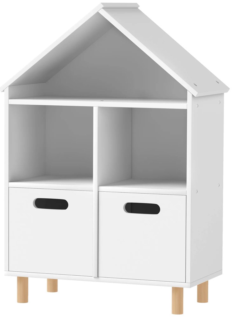 AIYAPLAY Bibliotecă pentru copii mobilier de depozitare pentru copii 3 nivele cu două sertare formă de casă 63,7 x 29,7 x 89 cm alb | Aosom Romania