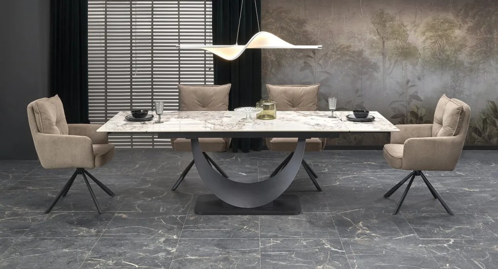 Masa extensibila Fernando marmura alba/negru L160-240 cm