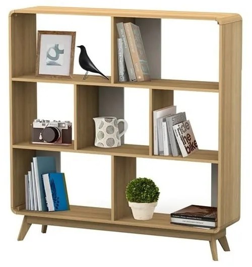 Bibliotecă în culoare naturală cu aspect de lemn de stejar 122x126 cm Caitlin – Støraa