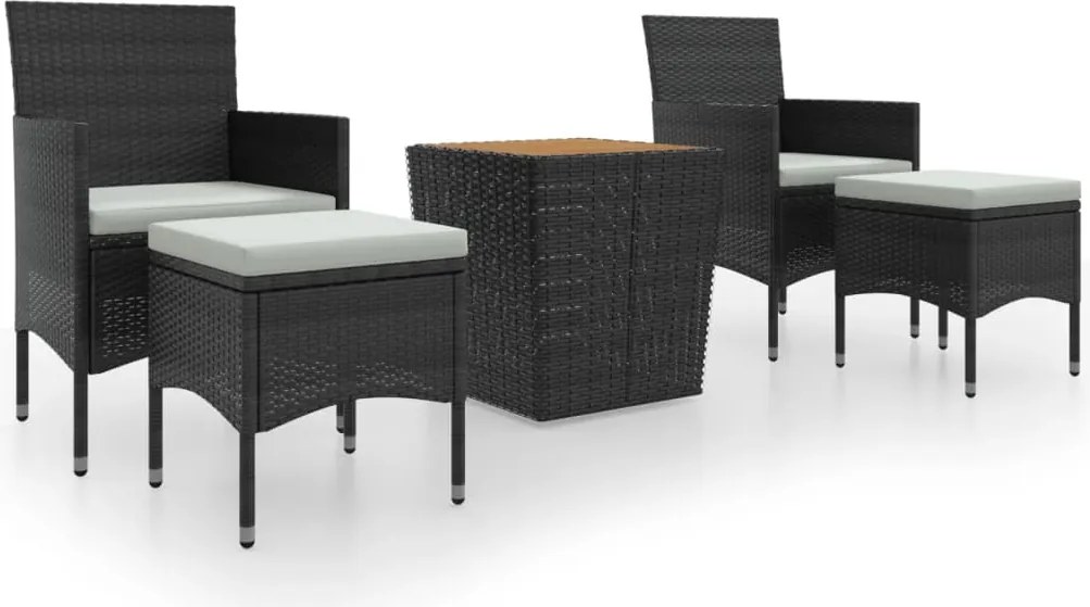 vidaXL Set mobilier grădină, 5 piese, negru, poliratan și lemn acacia