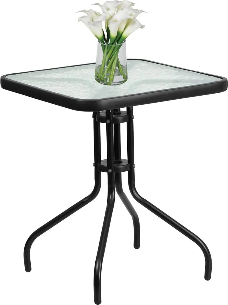 OFERTA Masa patrata de gradina cu blat de sticla ISLAND 60x60 cm, negru, calitate a II-a