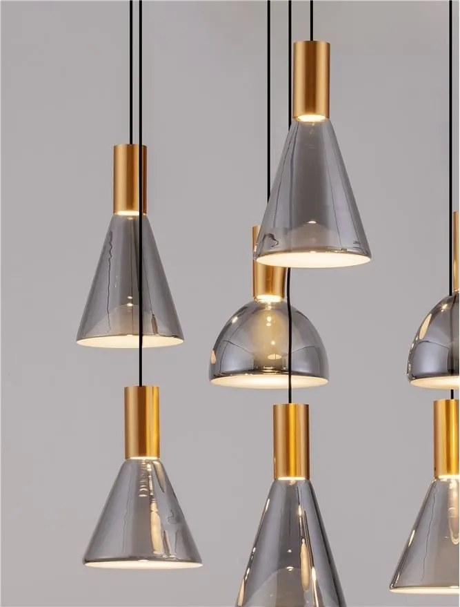 Lustra moderna cu 7 pendule LED, Metal, Sticla, Fumuriu, Voi