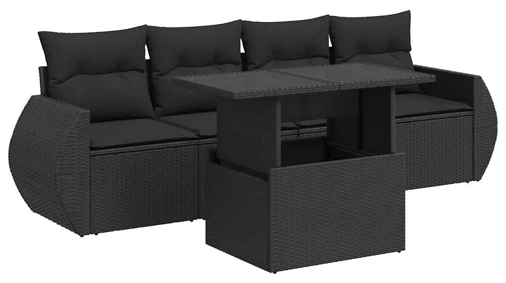 3326556 vidaXL Set mobilier de grădină cu perne, 5 piese, negru, poliratan