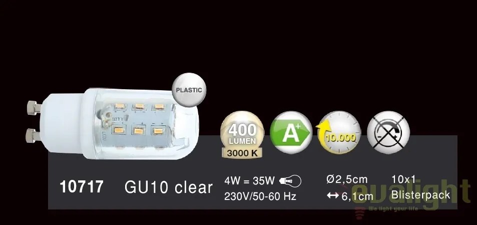 Bec LED GU10 clear 4 Watt 400lm 3000K 10717 GL