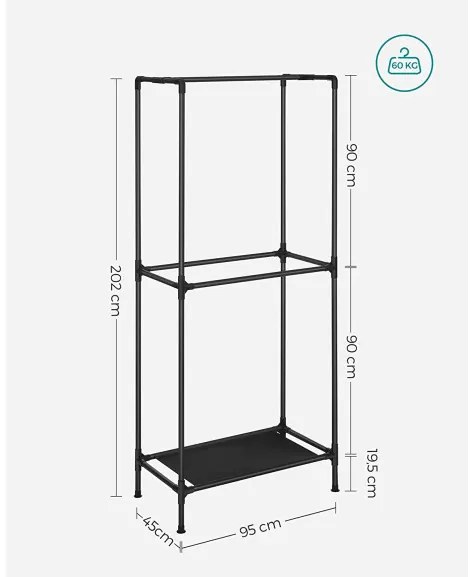 Suport Cu 3 Sine Pentru Haine, Negru, 95 Cm