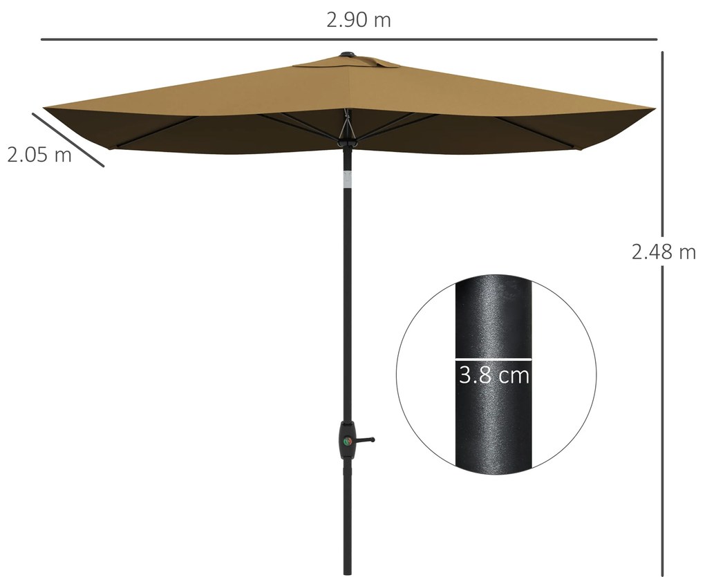 Outsunny Umbrelă de Grădină Dreptunghiulară, Umbrelă de Soare cu Manivelă și Deschidere Înclinată, 296x197x244.5 cm, Maro | Aosom Romania