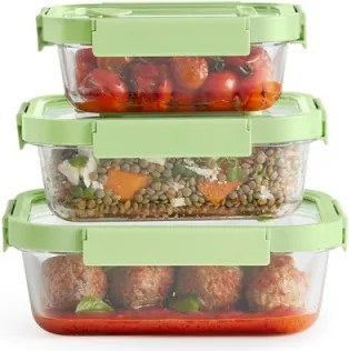 Set 3 caserole cu capace din sticla Lekue 1009492, Accesoriu de marcare, Silicon, -20°C/+100°C, Verde