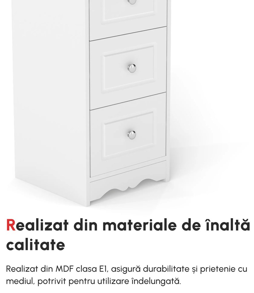 HOMCOM Comodă Baie Elegantă Lemn cu 3 Sertare Design Compact 29.8x29.8x68.5cm Alb | Aosom Romania