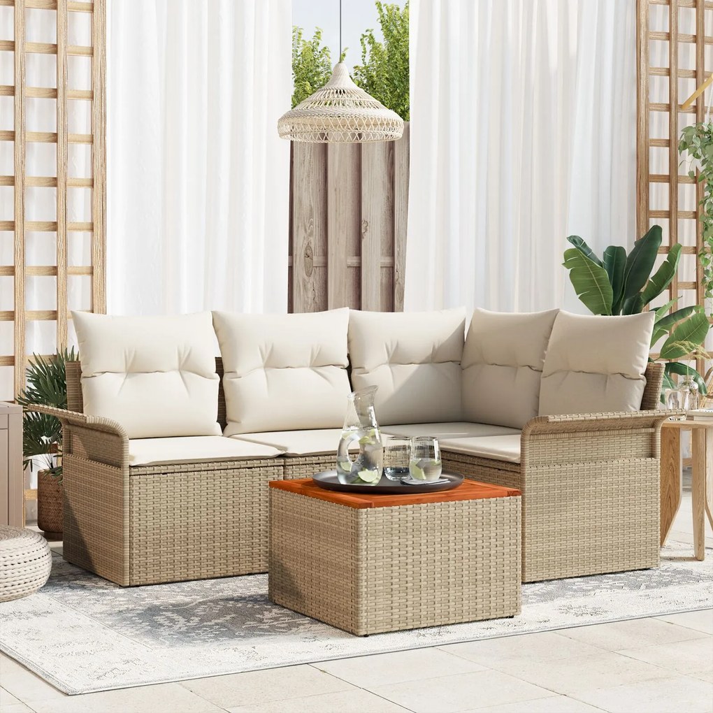 vidaXL Set de canapele pentru grădină 5 pcs Bej Rattan poli