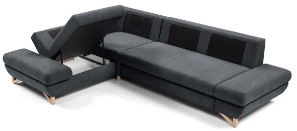 Colțar tapițat extensibil AVESTA, cu spațiu de depozitare, configurație L (stânga), antracit