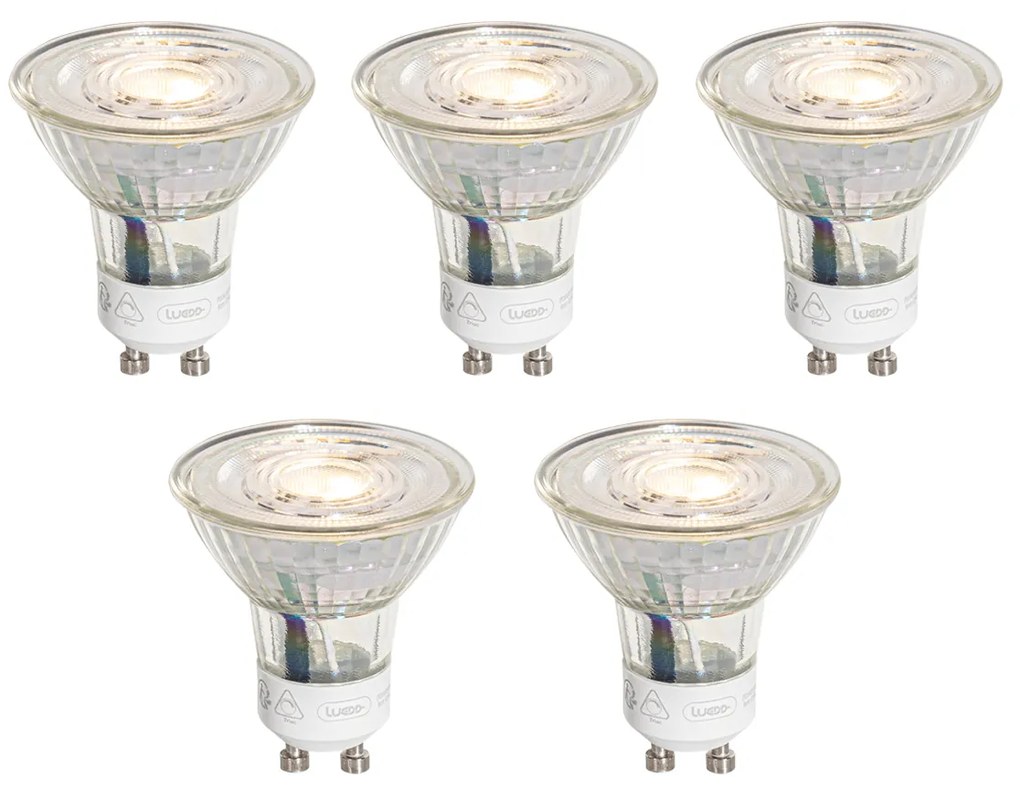 Set de 5 becuri LED GU10 50mm cu 3 trepte de intensitate luminoasă, reglabile în Kelvin, transparente, 4,9W 450 lm 2000-2700K