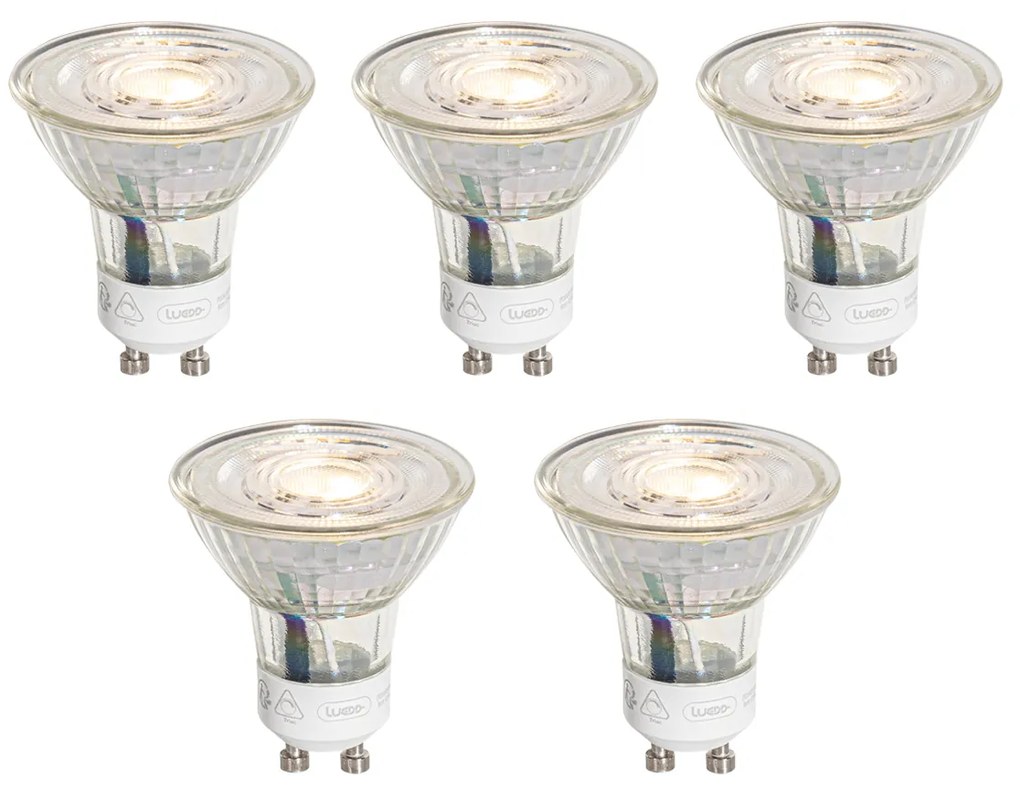 Set de 5 becuri LED GU10 50mm cu reglare în 3 trepte a temperaturii de culoare Kelvin, luminoase, 4.9W 450 lm 2000-2700K