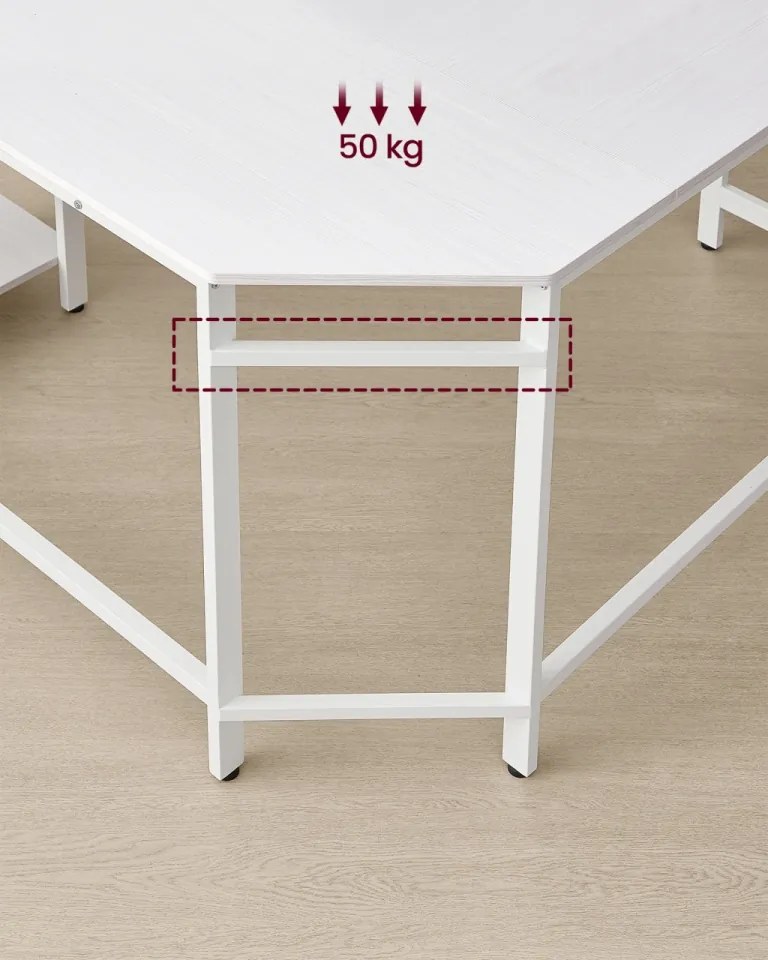 Birou in forma L, 138 x 138 x 76 cm, PAL melaminat / metal, alb, Vasagle