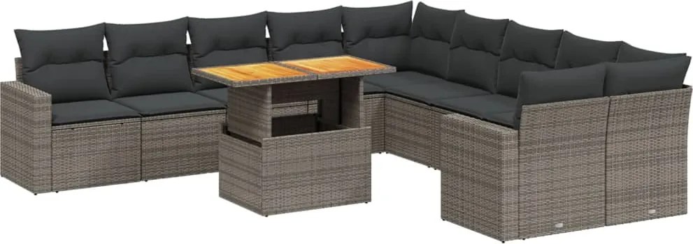 vidaXL Set canapele de grădină cu perne, 11 piese, gri, poliratan