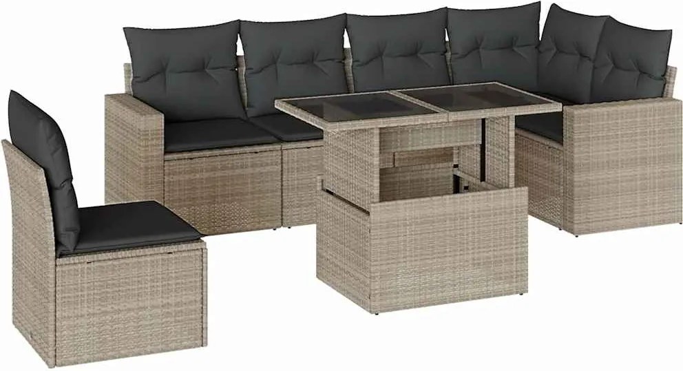 vidaXL Set canapele de grădină cu perne, 7piese gri deschis poliratan