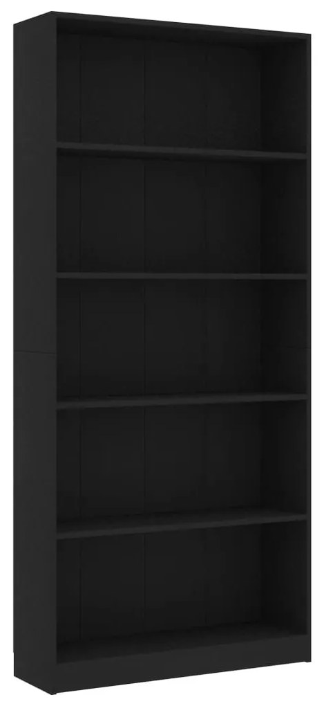800919 vidaXL Bibliotecă cu 5 rafturi, negru, 80x24x175 cm, lemn prelucrat