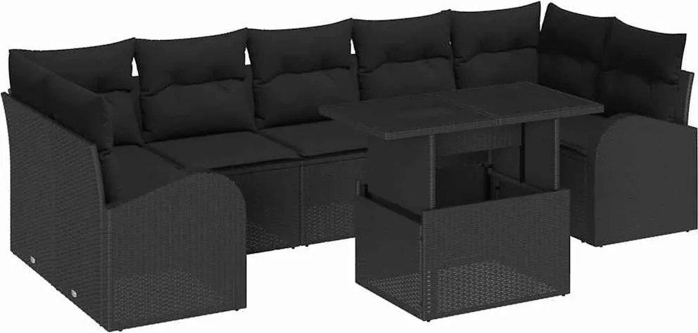 vidaXL Set de canapele pentru grădină cu pernă 8 pcs Negru Rattan poli