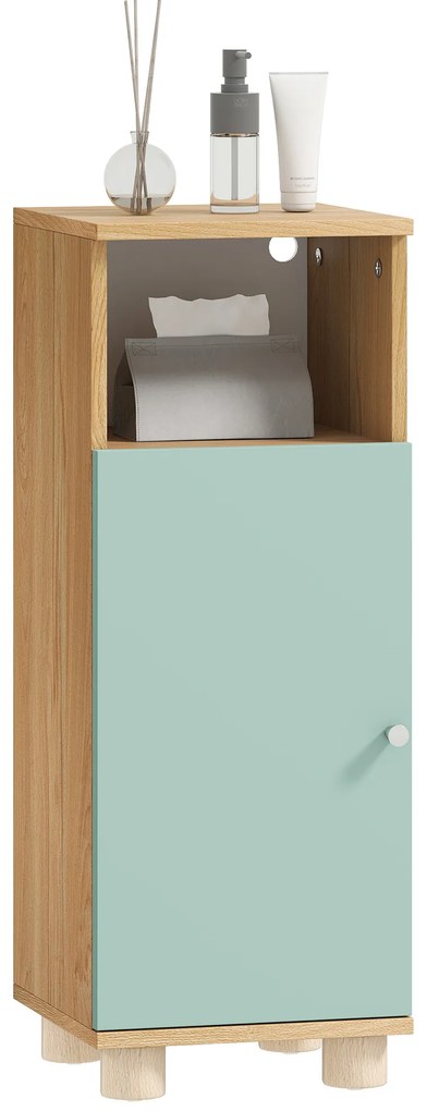HOMCOM Mobilier de baie, mobilier de depozitare îngust cu dulap cu ușă și compartiment deschis, 30x30x80cm, verde | Aosom Romania