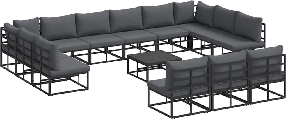 vidaXL Set de canapele pentru grădină cu pernă 14 pcs Negru Aluminiu
