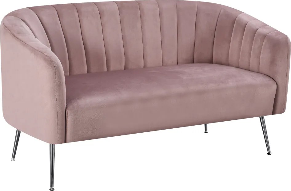 Canapea de design cu 2 locuri, ţesătură Velvet roz/crom-argintiu, BAGY