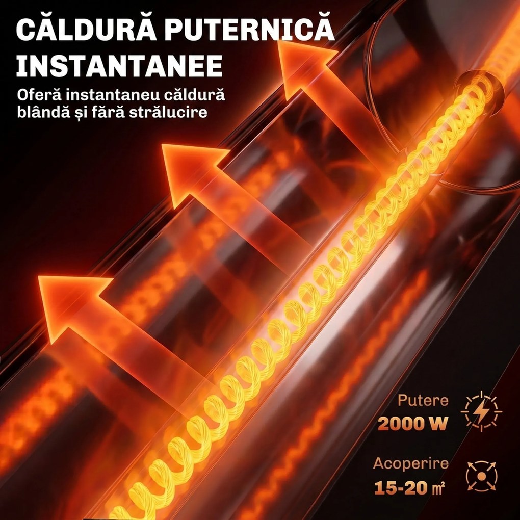 Outsunny Încălzitor Electric Oscilant cu Infraroșu, 2000 W, cu Telecomandă, Negru | Aosom Romania