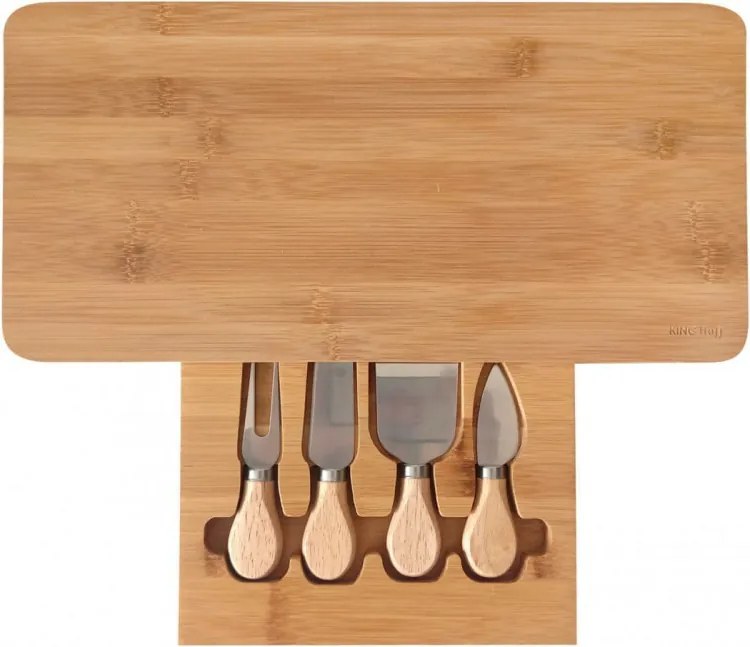 Set de brânză Kinghoff KH 1567, 40 cm, 5 bucăți, sertar, bambus