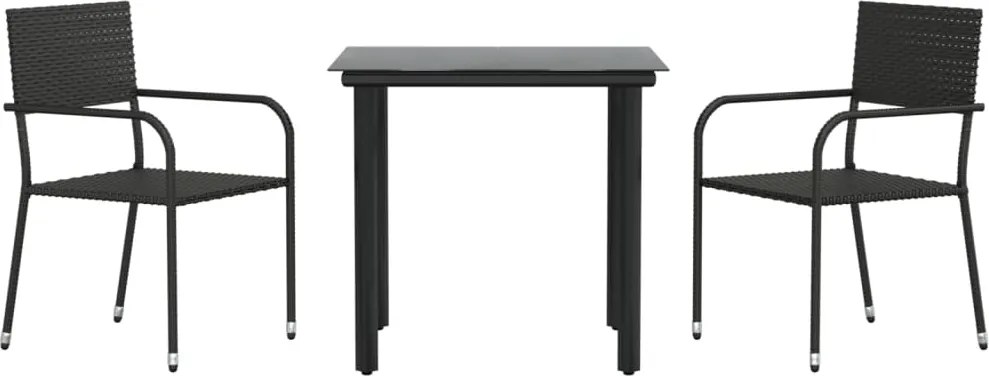 vidaXL Set mobilier de grădină, 3 piese, negru, poliratan și oțel