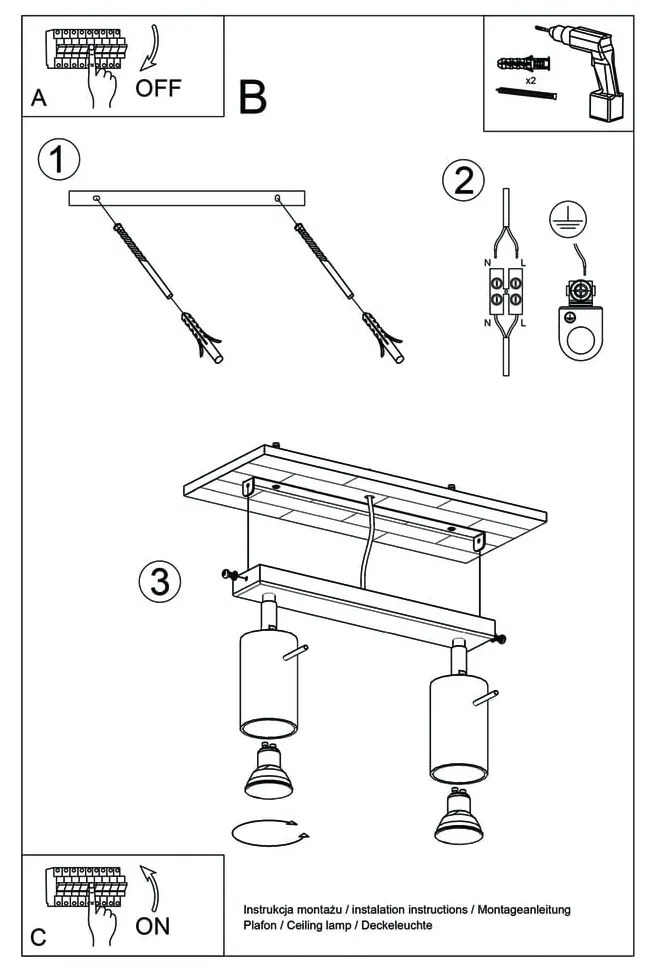 Plafonieră Sollux Etna, alb