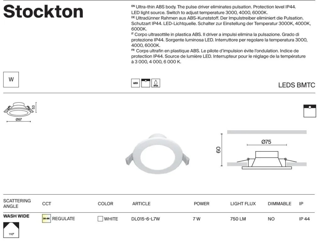 Spot LED incastrabil design tehnic IP44 Stockton alb