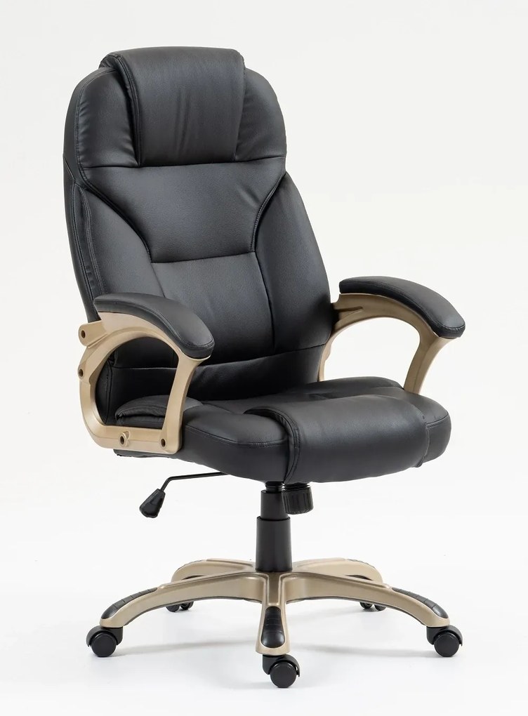 RESIGILAT- Scaun directorial DESMOND, recliner, pivotant, inaltime reglabila, rezistent 150 kg, piele PU, Negru