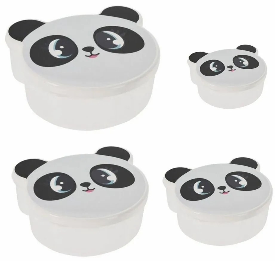 Set de cutii de gustări Panda pentru copii, 4 buc, 200 ml, 300 ml, 500 ml și 750 ml