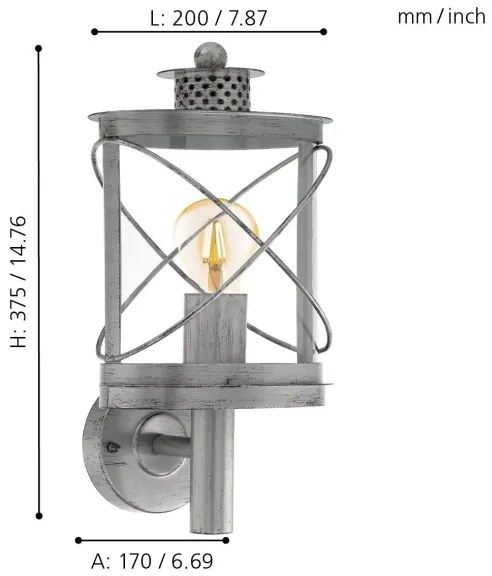 Eglo 94865 - Lampă de exterior HILBURN, 1xE27, 60W, 230V, IP44