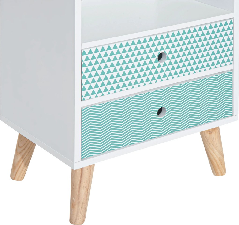 HOMCOM Comodă din lemn cu 2 sertare noptieră cu poliță deschisă pentru dormitor living 45x30x65 cm Alb | Aosom Romania