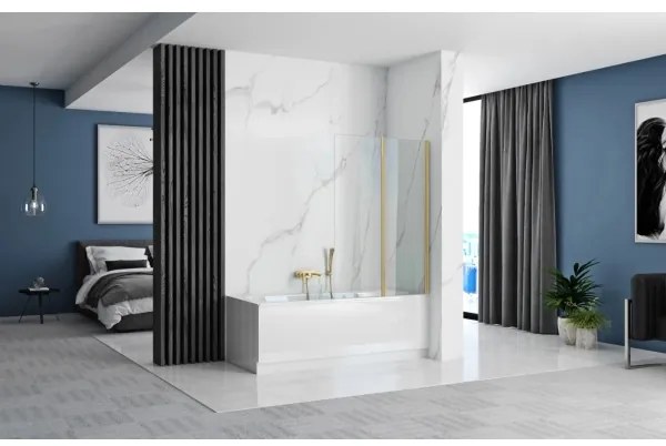 REA-K9777 - Paravan pliabil pentru cadă AGAT 140x100 cm, auriu periat/transparent