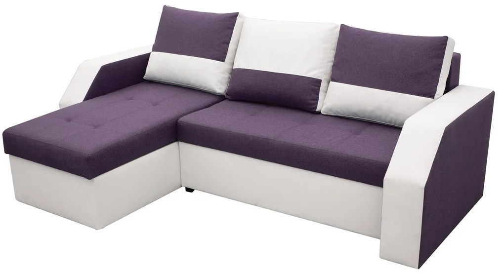 Coltar extensibil Madrid, 226x145x79 cm, 2 lazi depozitare, Reversibil, Alb/ Mov