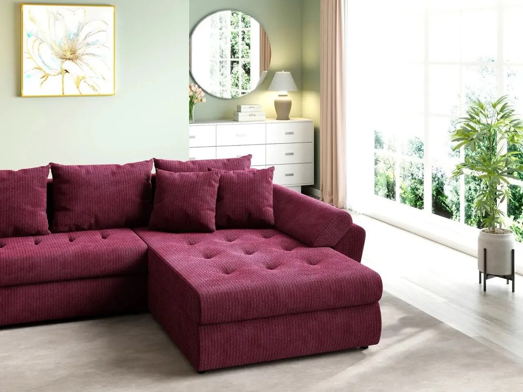 Colțar extensibil dumonde cu ladă de depozitare si sezut confortabil din spuma high-density, Loana U Zoom Red 355x185 cm