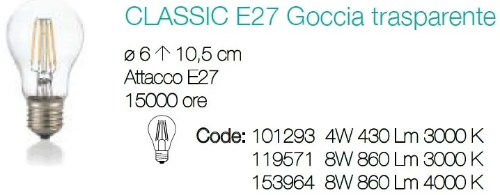 Bec LED E27 4W 3000K GOCCIA TRASPARENTE 101293