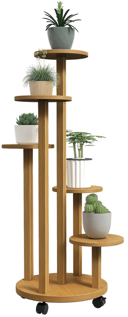 Outsunny Suport pentru plante din bambus rafturi rotunde pentru flori suport pentru ghivece de flori 5 nivele lemn natural | Aosom Romania
