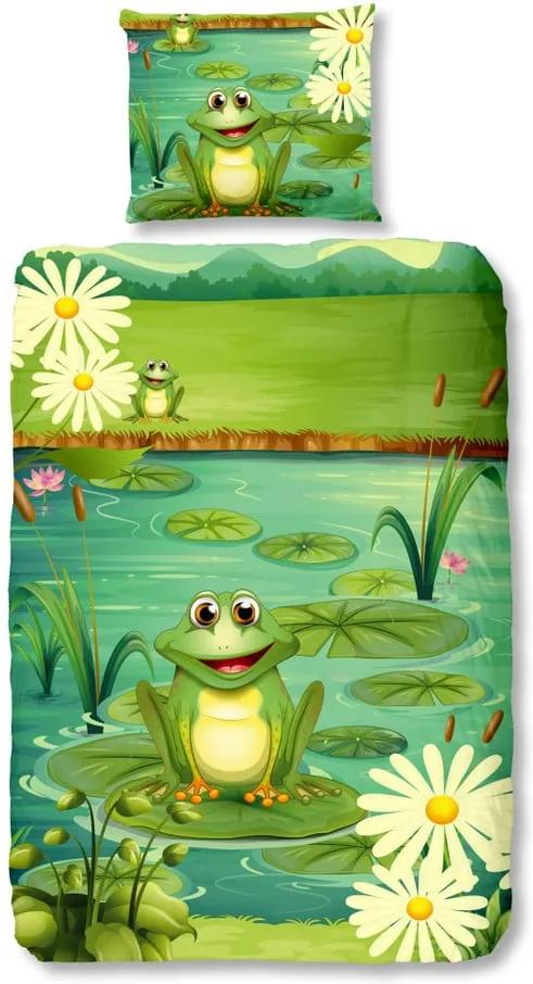 Lenjerie de pat din bumbac pentru copii Good Morning Frogs, 140 x 200 cm