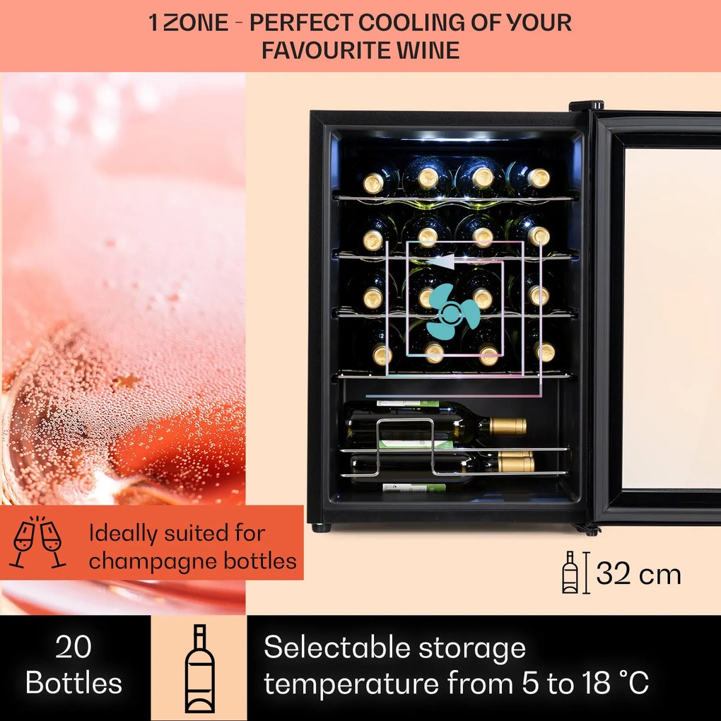 Klarstein Shiraz 20 Uno răcitor de vinuri 53 litri 20 sticle Panou de control tactil 5-18 °C