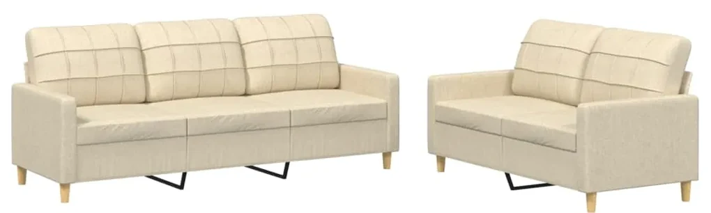 3201308 vidaXL Set de canapele cu perne, 2 piese, crem, textil
