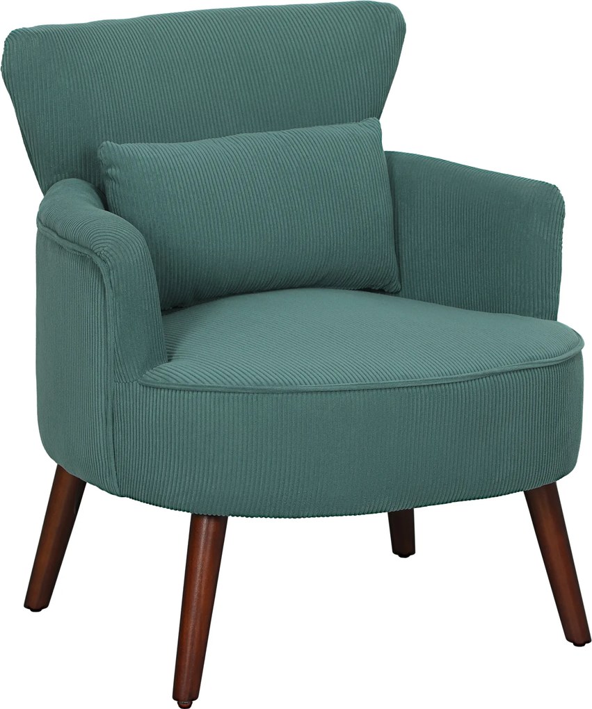 HOMCOM Fotoliu modern cu cotiere, scaun accent tapițat cu pernă lombară, picioare din lemn de cauciuc, Verde închis | Aosom Romania