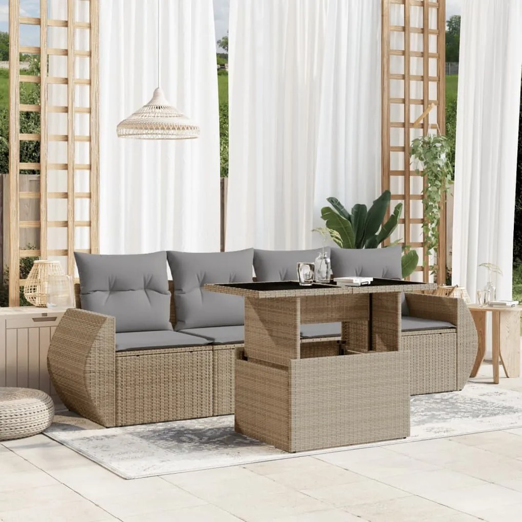 vidaXL Set canapele de grădină cu perne, 5 piese, bej, poliratan