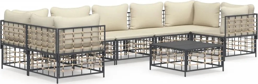 vidaXL Set mobilier de grădină cu perne, 8 piese, antracit, poliratan