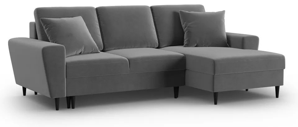 Colțar gri deschis extensibil, cu spațiu de depozitare cu tapițerie din catifea (cu colț pe partea dreaptă, cu șezlong) Kyoto – Cosmopolitan Design