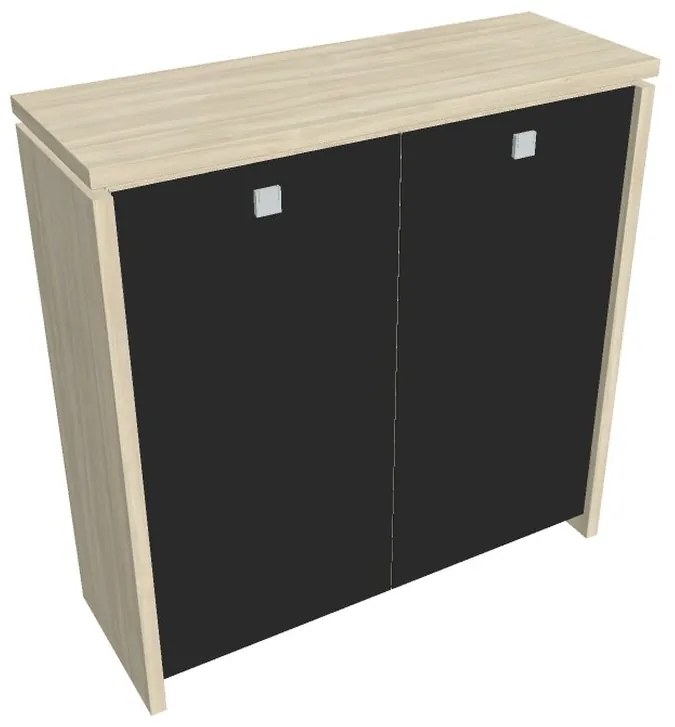 Dulap mediu Verno 128 x 46 x 130 cm, uși de sticlă, salcâm / negru