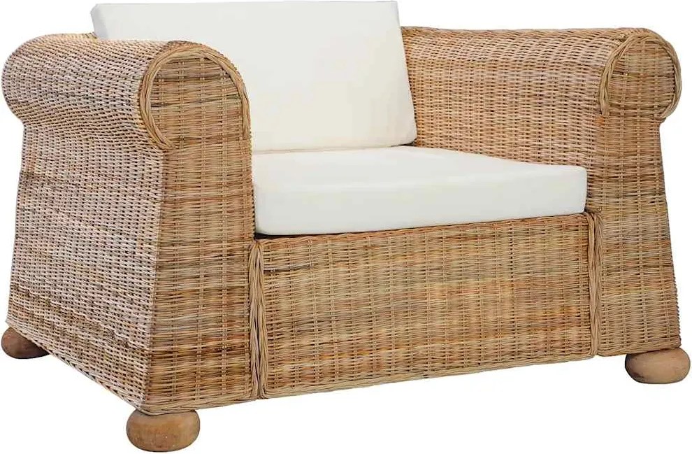 vidaXL Fotoliu cu perne, culoare naturală, ratan